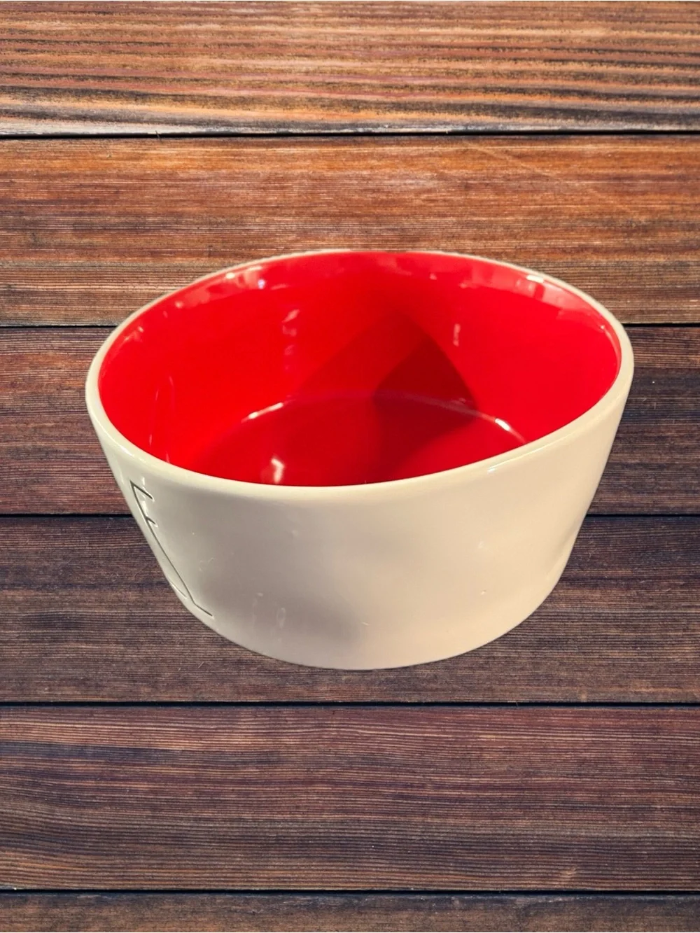 “Nibble” Large Ceramic Bowl - Cream with Bright Red (see photos, note)